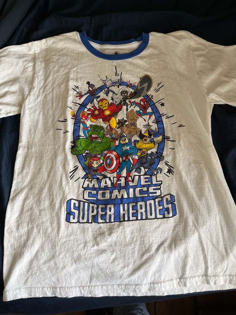 Disney Marvel Comics Super Heroes White Ringer T-Shirt XL